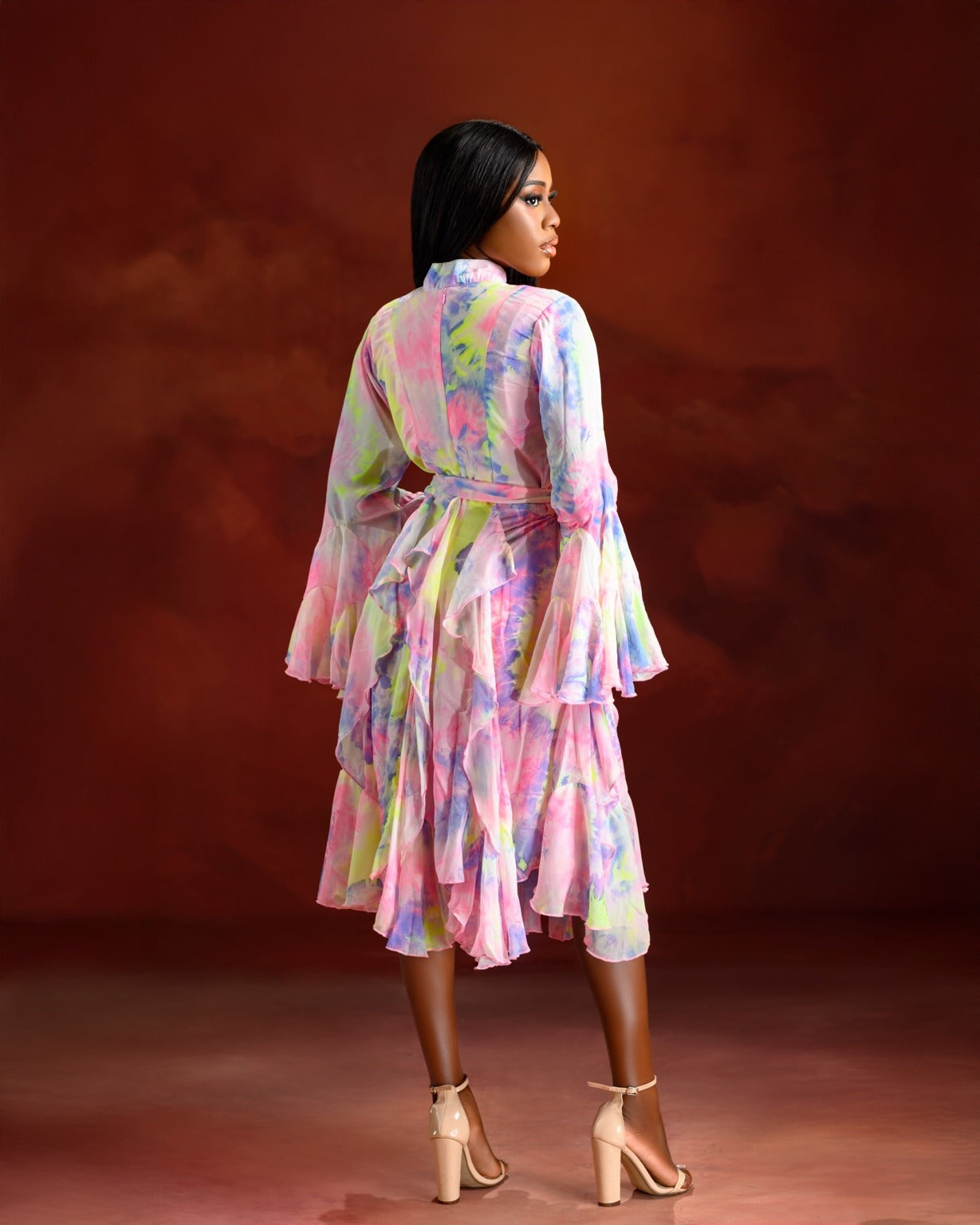 Aurora Ruffle Frill Midi Dress-3