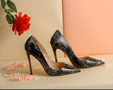 Black Marble Patina Leather Pointy Toe Pumps