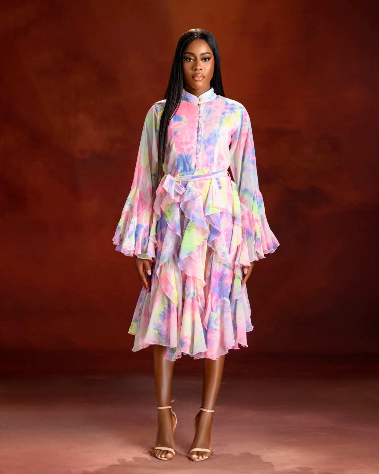 Aurora Ruffle Frill Midi Dress-4