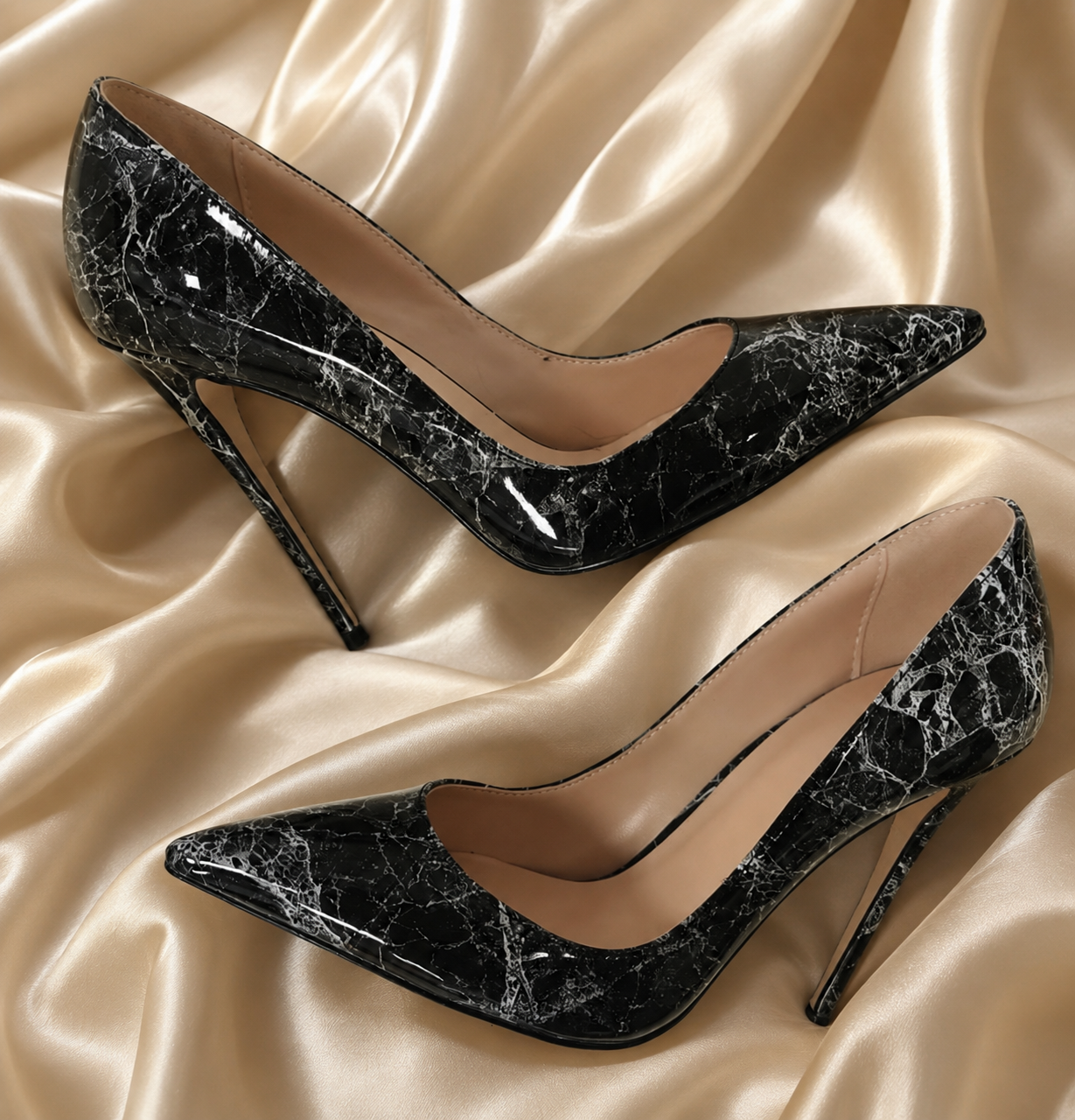 Marble Leather Pointy Toe Pumps-2