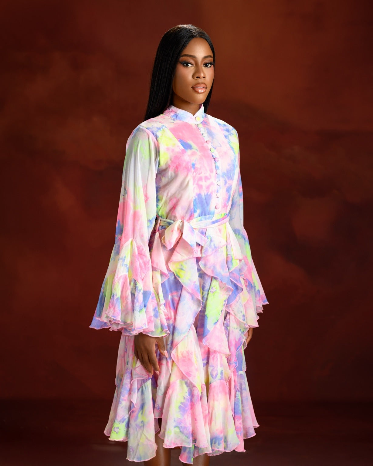 Aurora Ruffle Frill Midi Dress-5