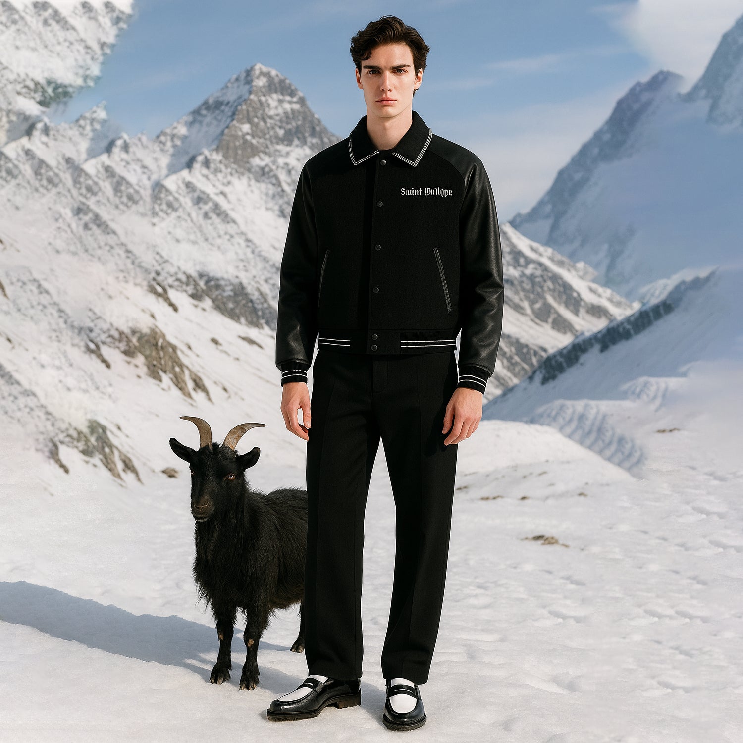 Saint Philippe Noir Varsity Jacket